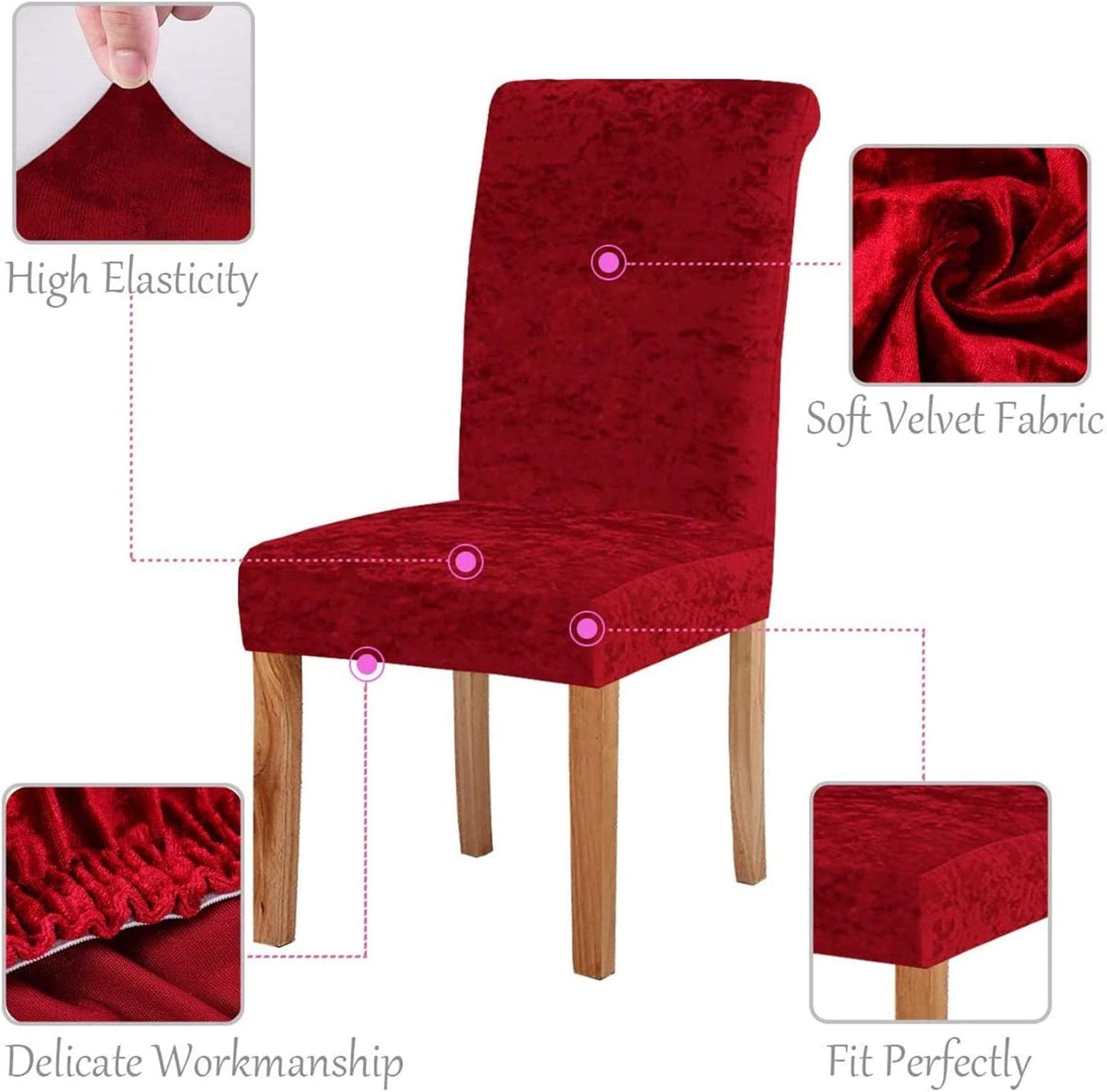 Stretchable Velvet Chair Covers, Solid Red