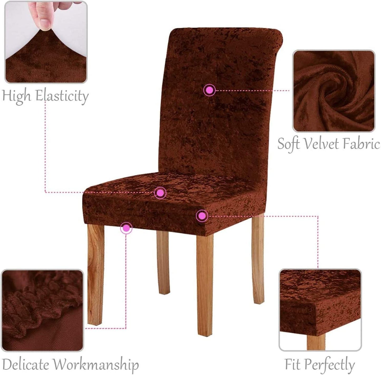 Stretchable Velvet Chair Covers, Solid Brown