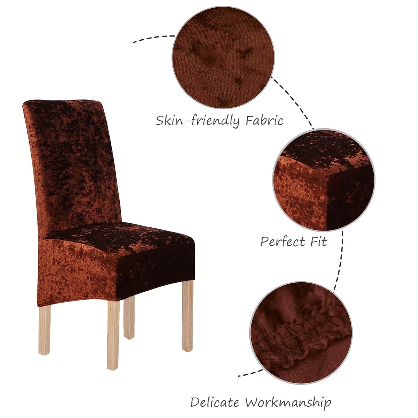 Stretchable Velvet Chair Covers, Solid Brown
