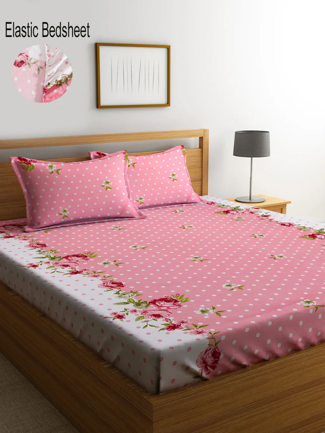 Floral Cotton Double Printed Fitted (Elastic) Bed sheet