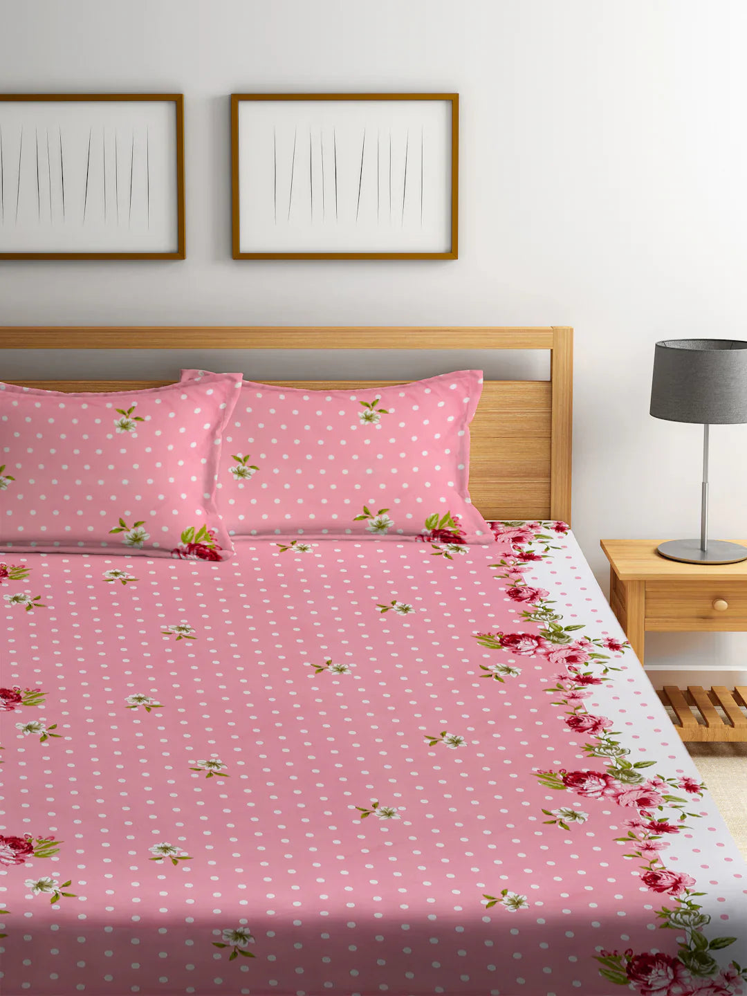 Floral Cotton Double Printed Fitted (Elastic) Bed sheet
