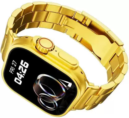 phinix Watch 8 Ultra Calling 24k Bluetooth Fitness Smartwatch Smartwatch  (Gold Strap, Free Size)