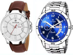 Load image into Gallery viewer, PU Leather Analog Watch &amp; New Titan Stainless Steel Analog Watch
